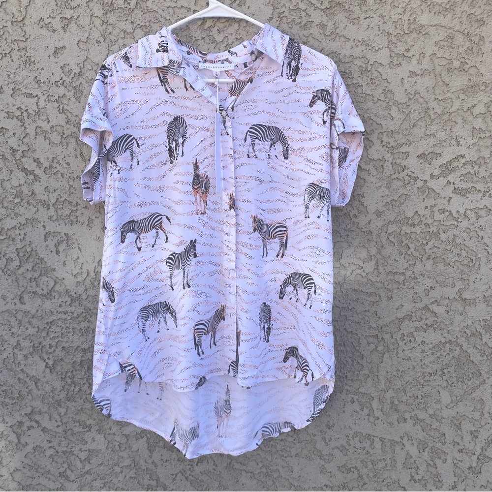 JANE AND DELANCEY Short Sleeved Zebra Blouse